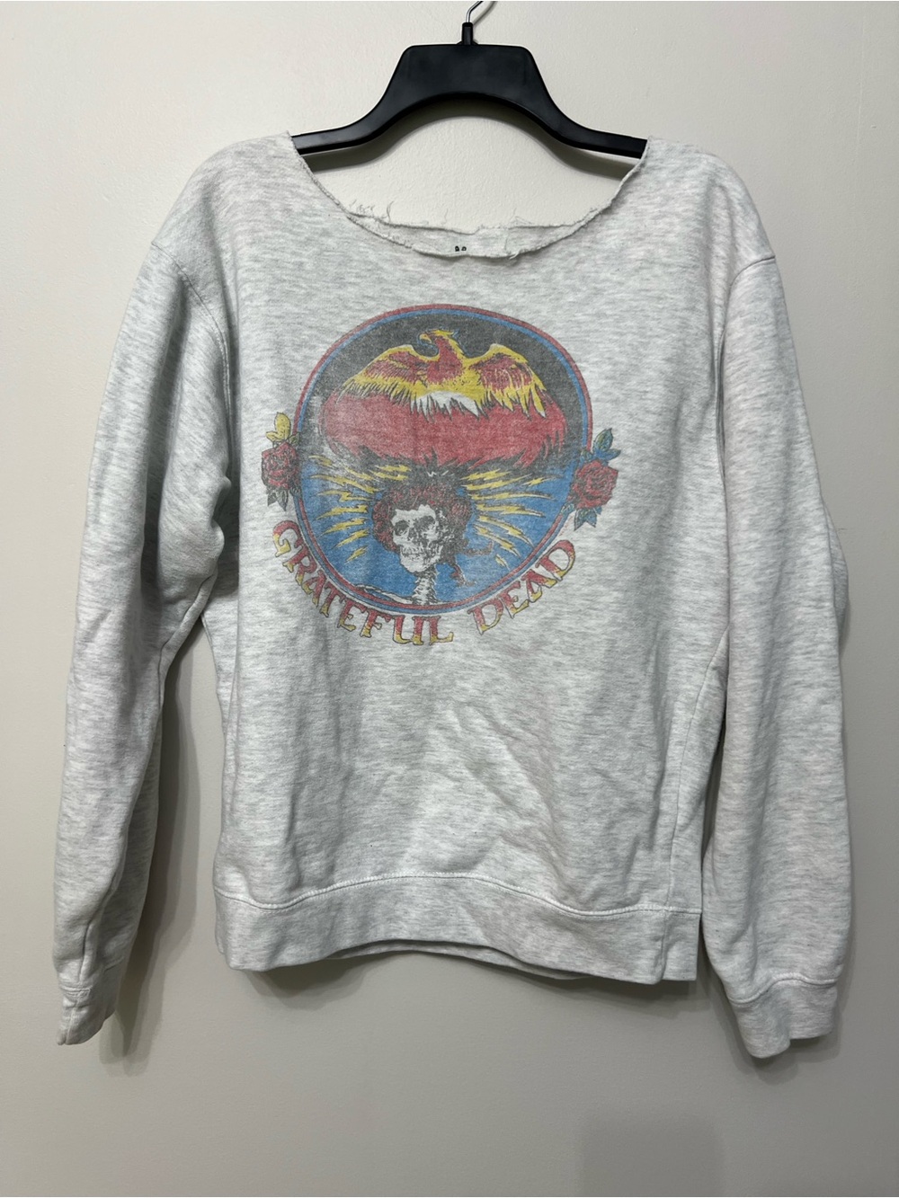 Junk Food Clothing Grateful Dead Grey Raw Hem Scoop Neck Sweatshirt Small